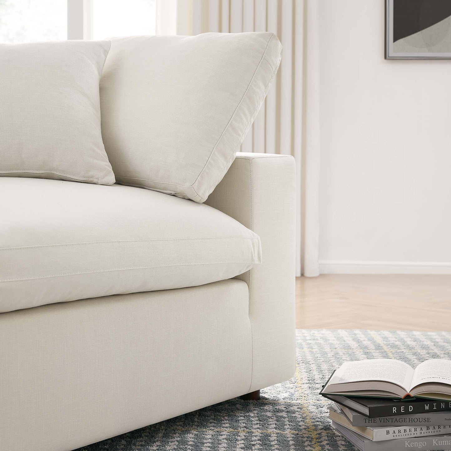 Linden Down Filled Overstuffed Corner Chair in Light Beige