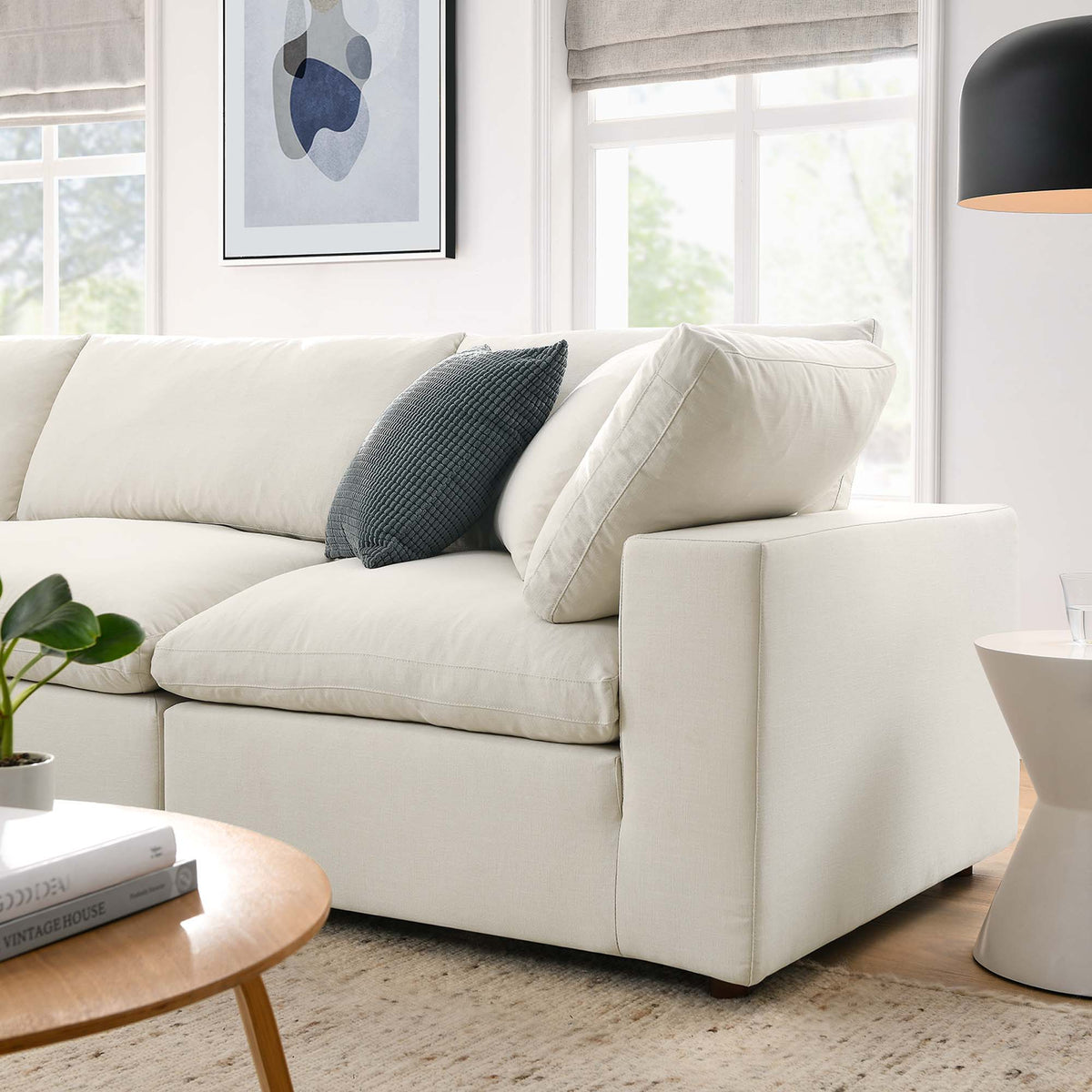 Linden 4 Piece Down Filled Overstuffed Sectional Sofa Set in Light Beige
