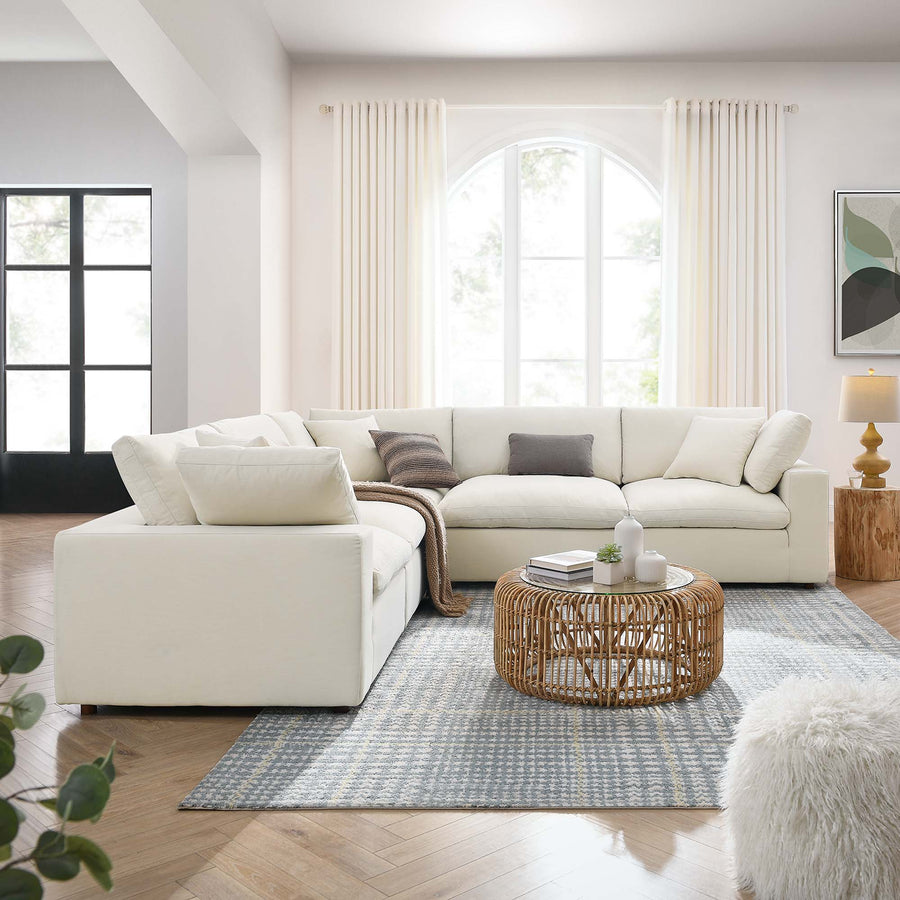 Linden 5 Piece Down Filled Overstuffed Sectional Sofa in Light Beige