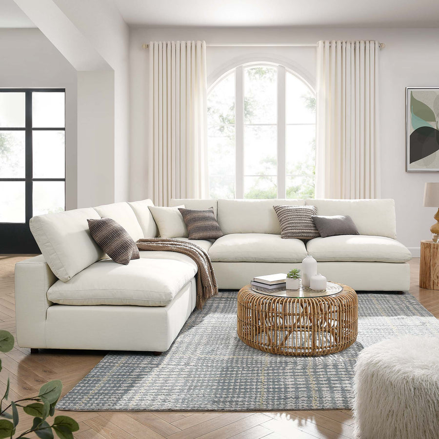 Linden 5-Piece Down Filled Overstuffed Armless Sectional Sofa in Light Beige