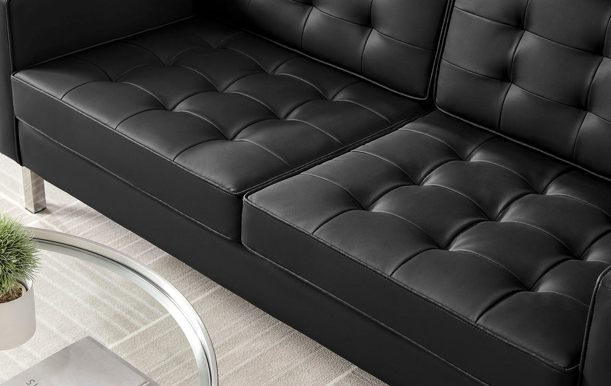 Mesa Tufted Vegan Leather Loveseat in Silver Black