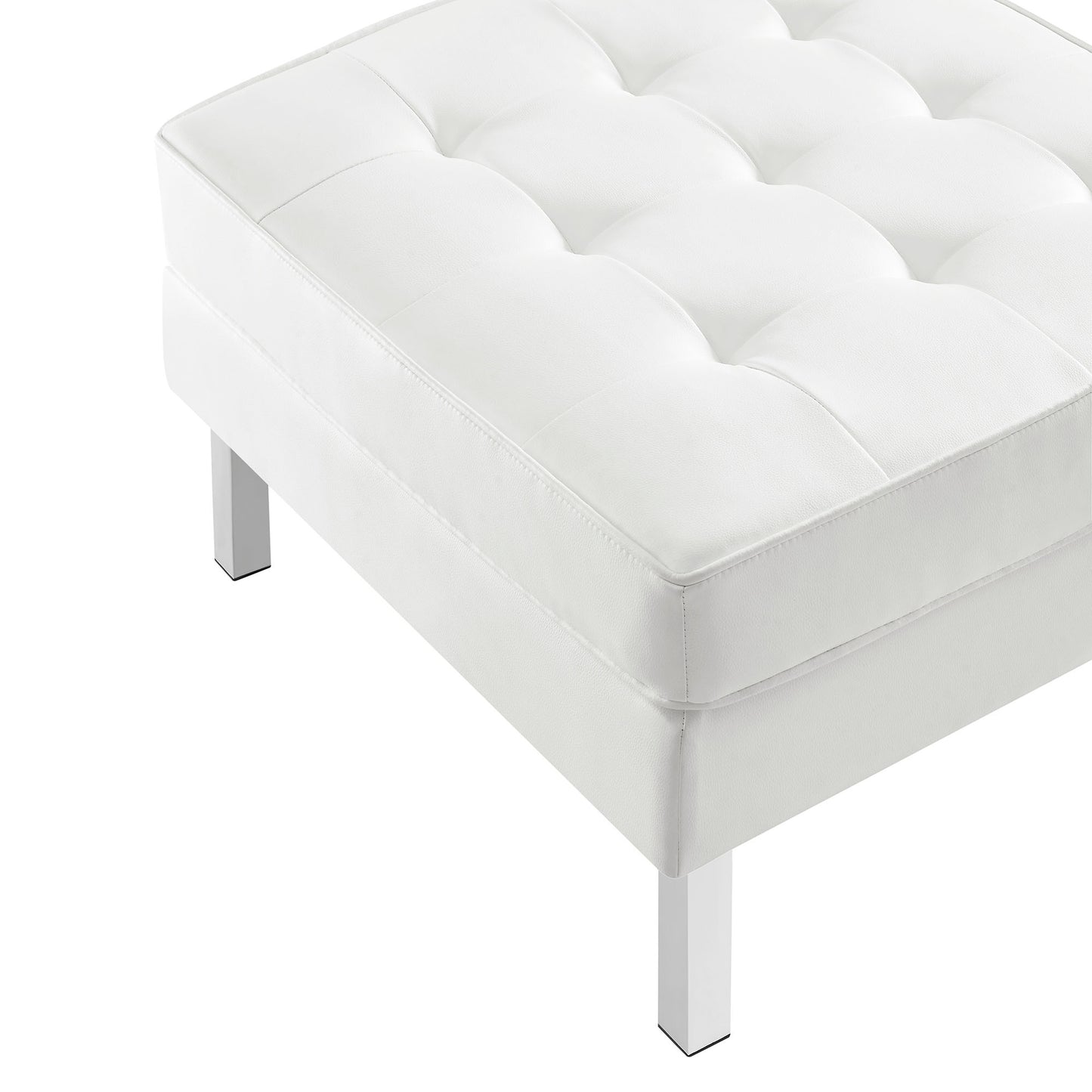 Mesa Tufted Vegan Leather Ottoman in Silver White