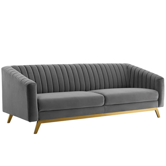 Valiant Vertical Channel Tufted Performance Velvet Sofa by Furniture for America