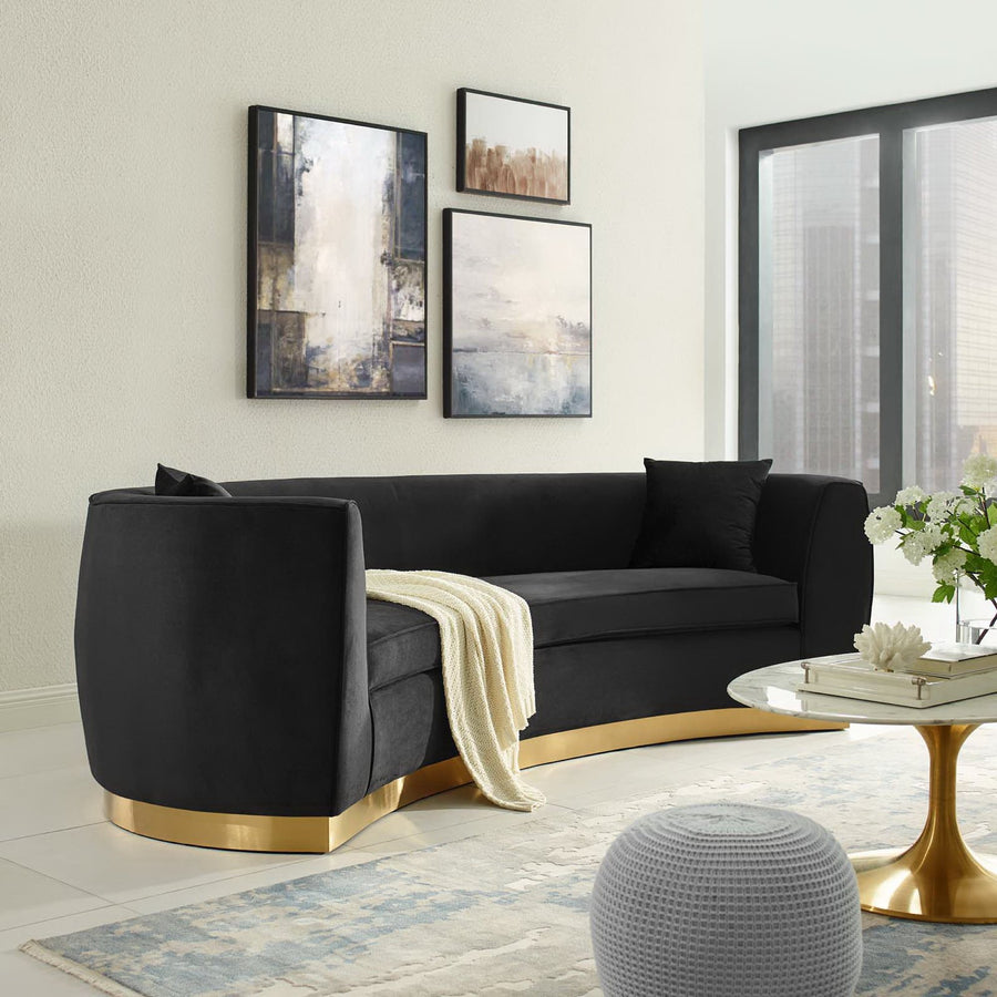 Cong Curved Performance Velvet Sofa in Black