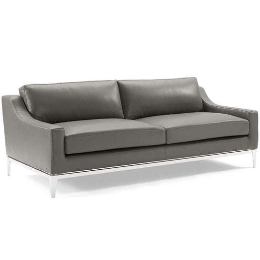 Harness 83.5" Stainless Steel Base Leather Sofa by Furniture for America