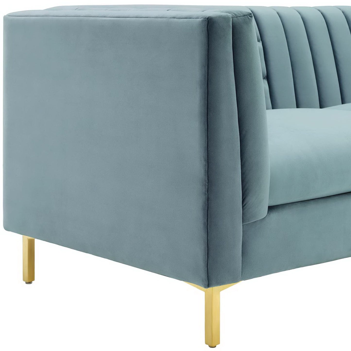 Larkspur Channel Tufted Performance Velvet Sofa in Light Blue