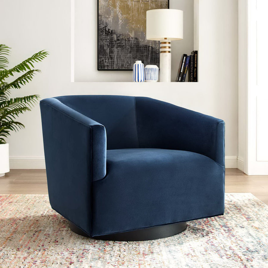 Della Accent Lounge Performance Velvet Swivel Chair in Midnight Blue