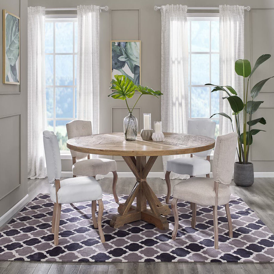 Albarino 71" Round Pine Wood Dining Table in Brown