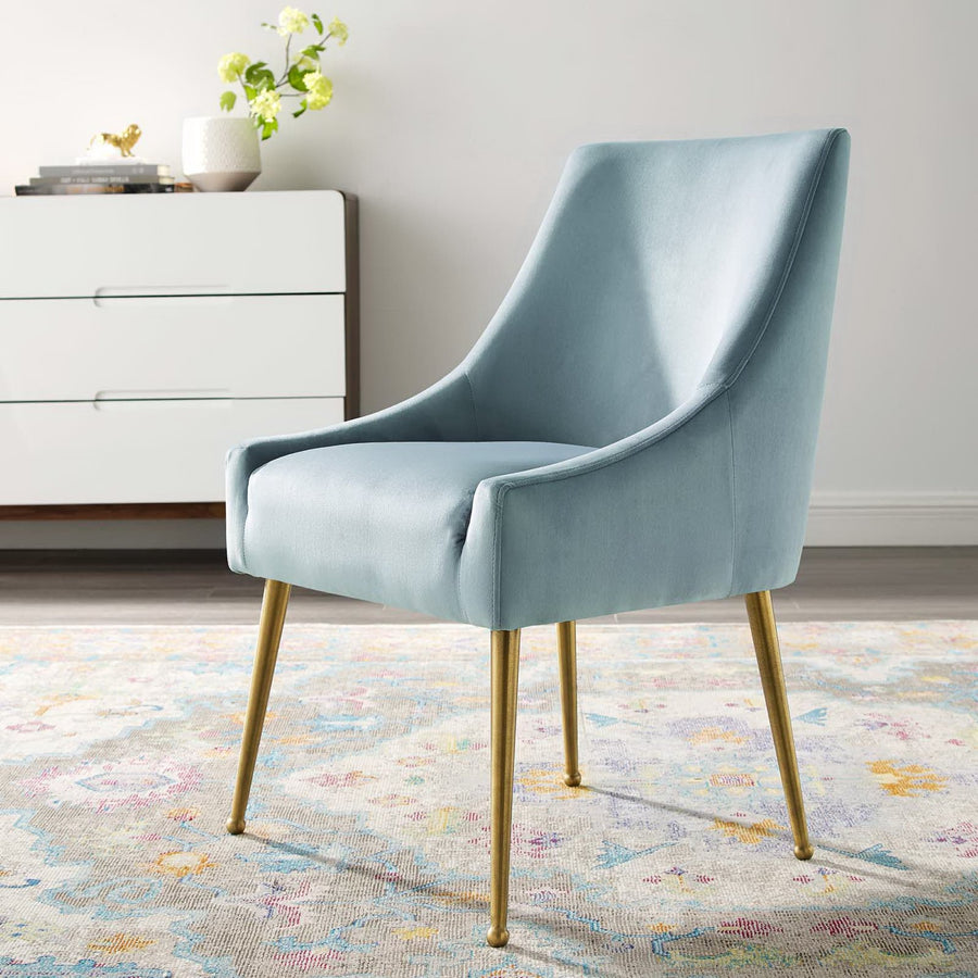 Pierce Upholstered Performance Velvet Dining Chair in Light Blue