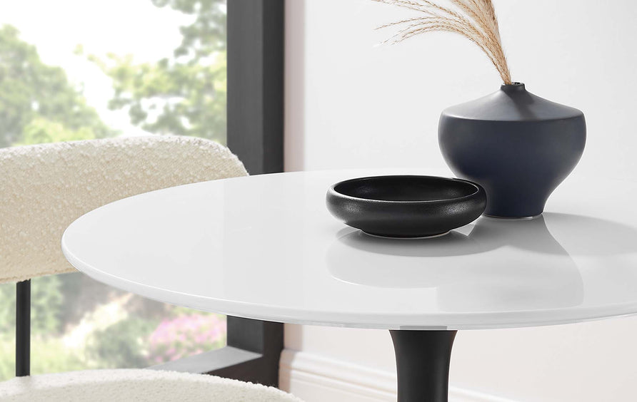 Lumen 28" Round Wood Dining Table in Black White