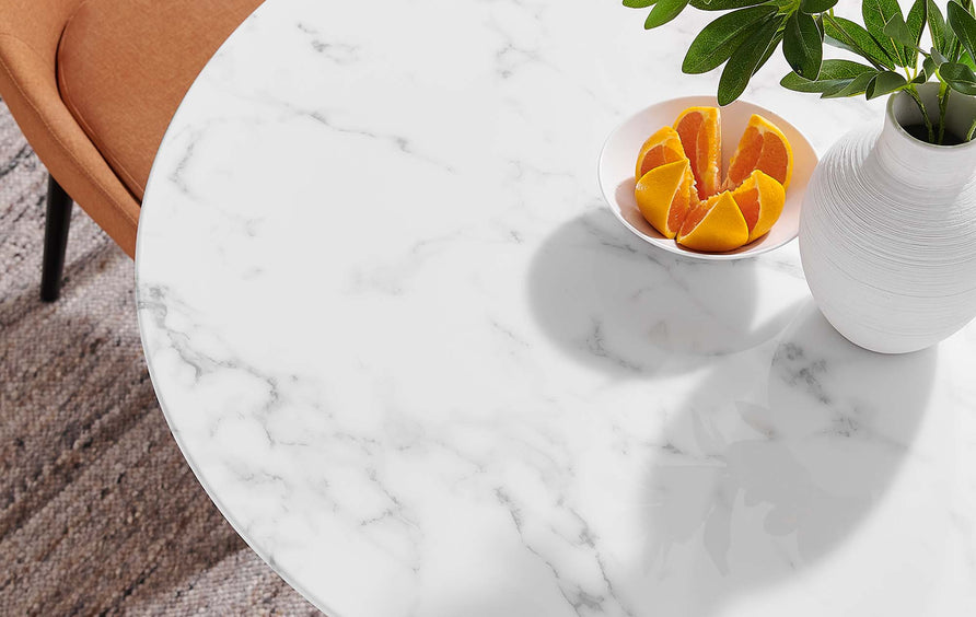 Lumen 36" Round Faux Marble Dining Table in Black White