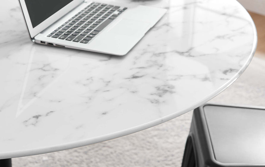 Lumen 54" Round Faux Marble Dining Table in Black White