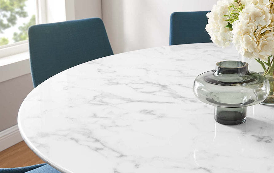 Lumen 60" Round Faux Marble Dining Table in Black White