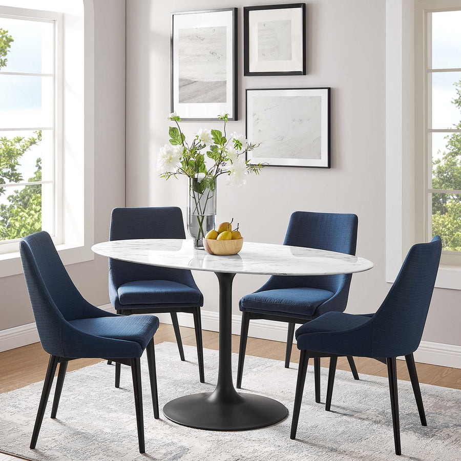 Lumen 60" Oval Faux Marble Dining Table in Black White