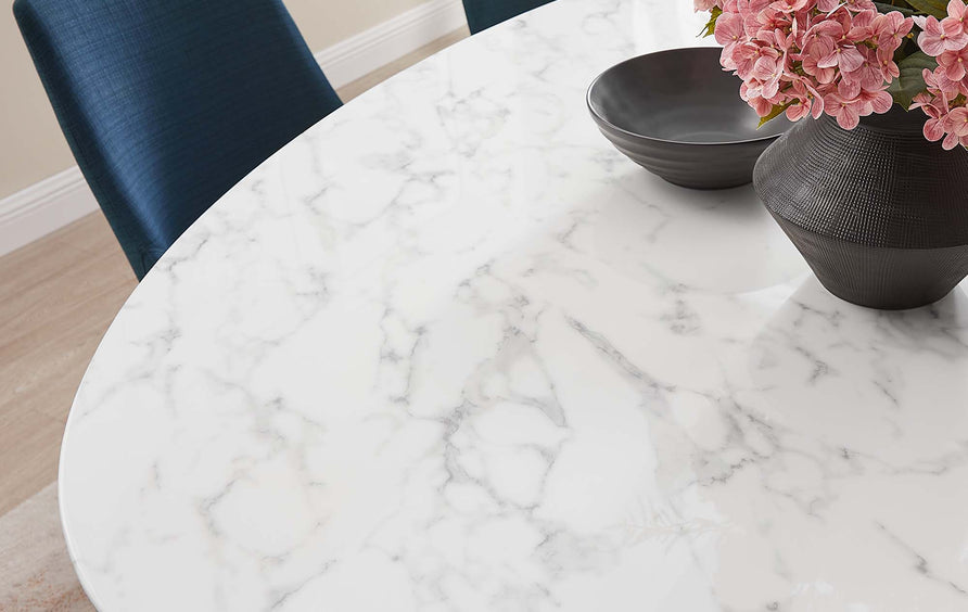 Lumen 78" Oval Faux Marble Dining Table in Black White