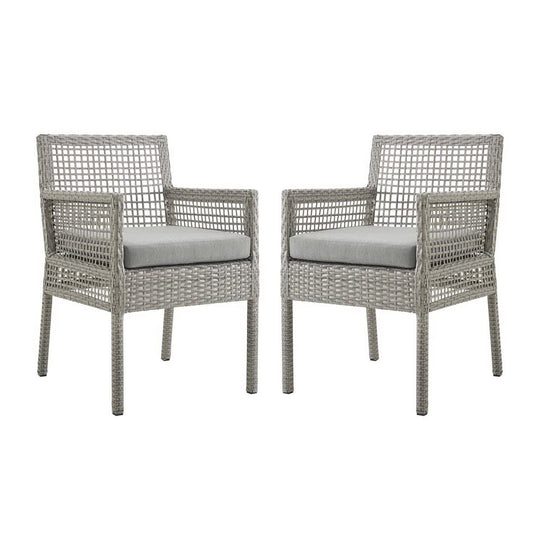 Aura Outdoor Patio Wicker Rattan Dining Armchair Set of 2 by Furniture For America