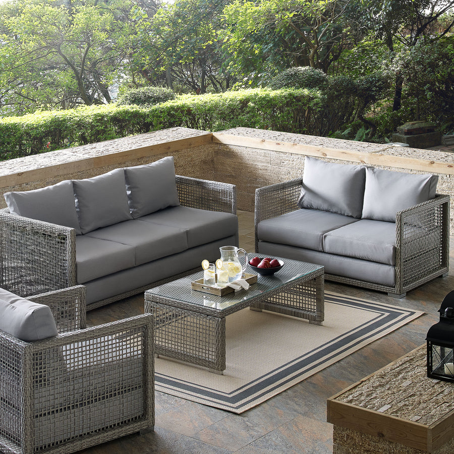 Cinder 3 Piece Outdoor Patio Wicker Rattan Set in Gray Gray