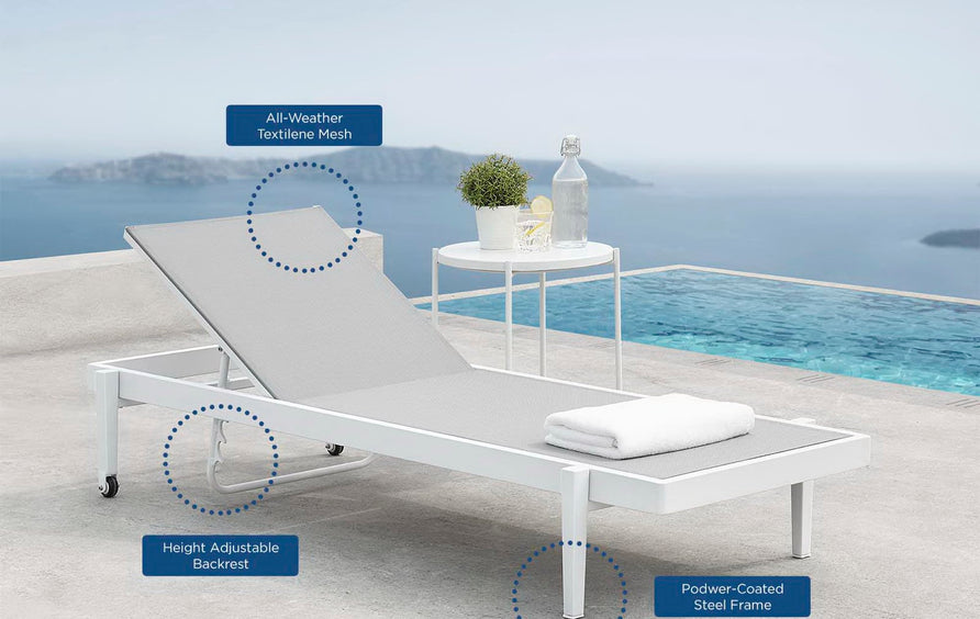 Frond Outdoor Patio Chaise Lounge Chair in White Gray