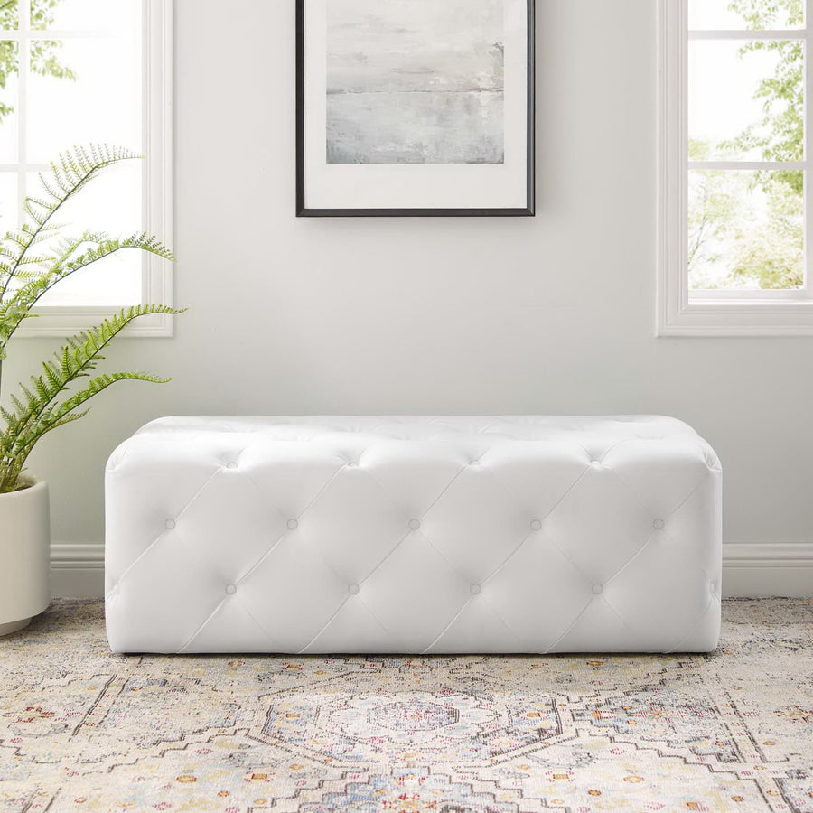 Alder 48" Tufted Button Entryway Faux Leather Bench in White
