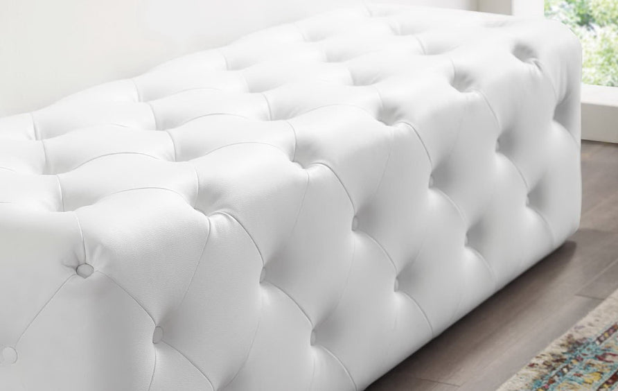 Alder 60" Tufted Button Entryway Faux Leather Bench in White