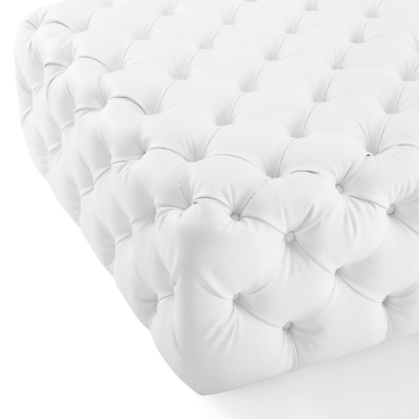 Alder Tufted Button Large Square Faux Leather Ottoman in White