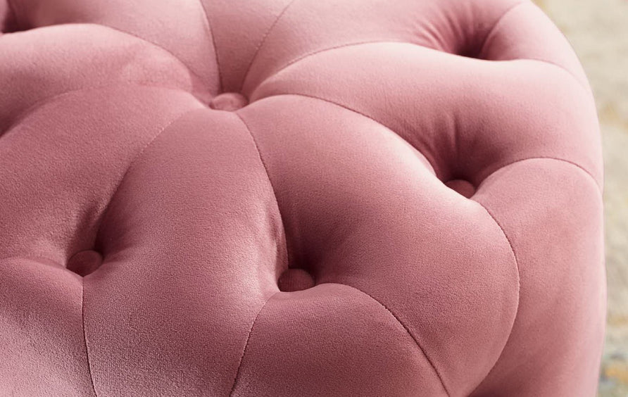 Alder Tufted Button Round Performance Velvet Ottoman in Dusty Rose