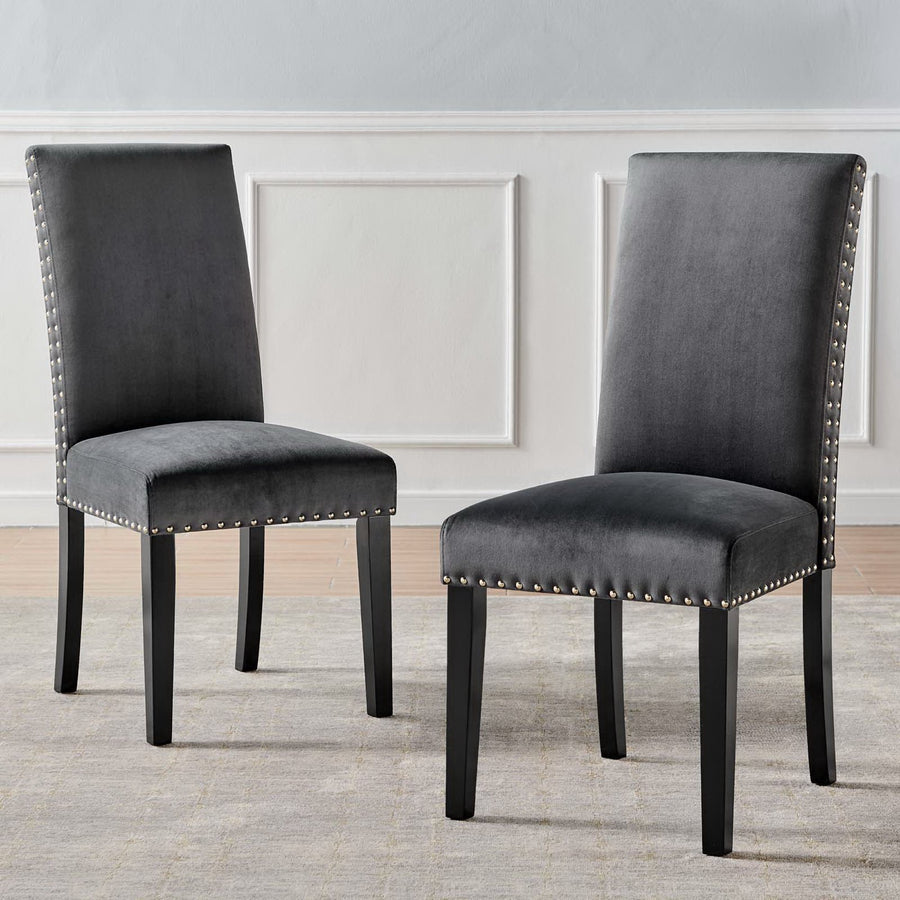 Maison Performance Velvet Dining Side Chairs Set of 2 in Charcoal