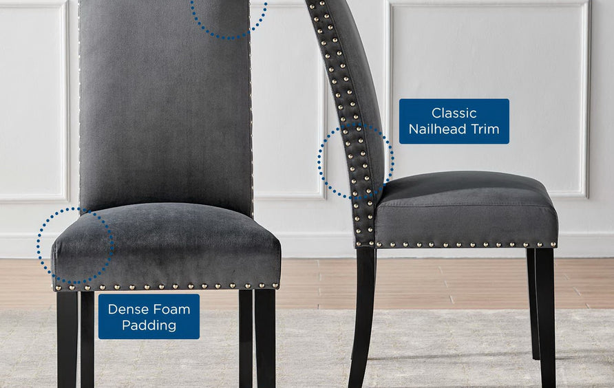 Maison Performance Velvet Dining Side Chairs Set of 2 in Charcoal