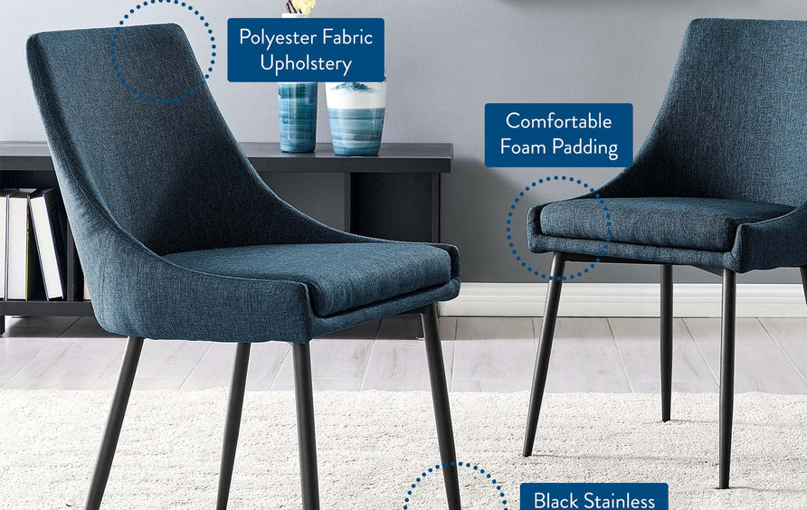 Foyer Upholstered Fabric Dining Chairs Set of 2 in Black Azure