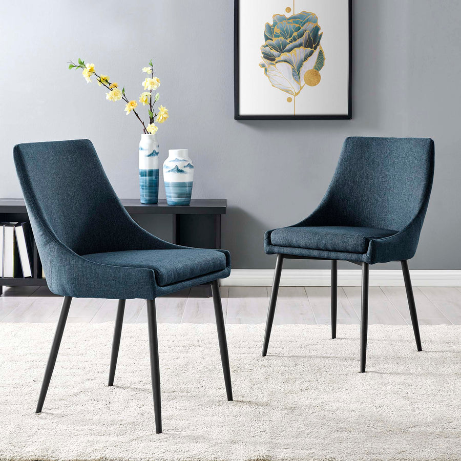 Foyer Upholstered Fabric Dining Chairs Set of 2 in Black Azure