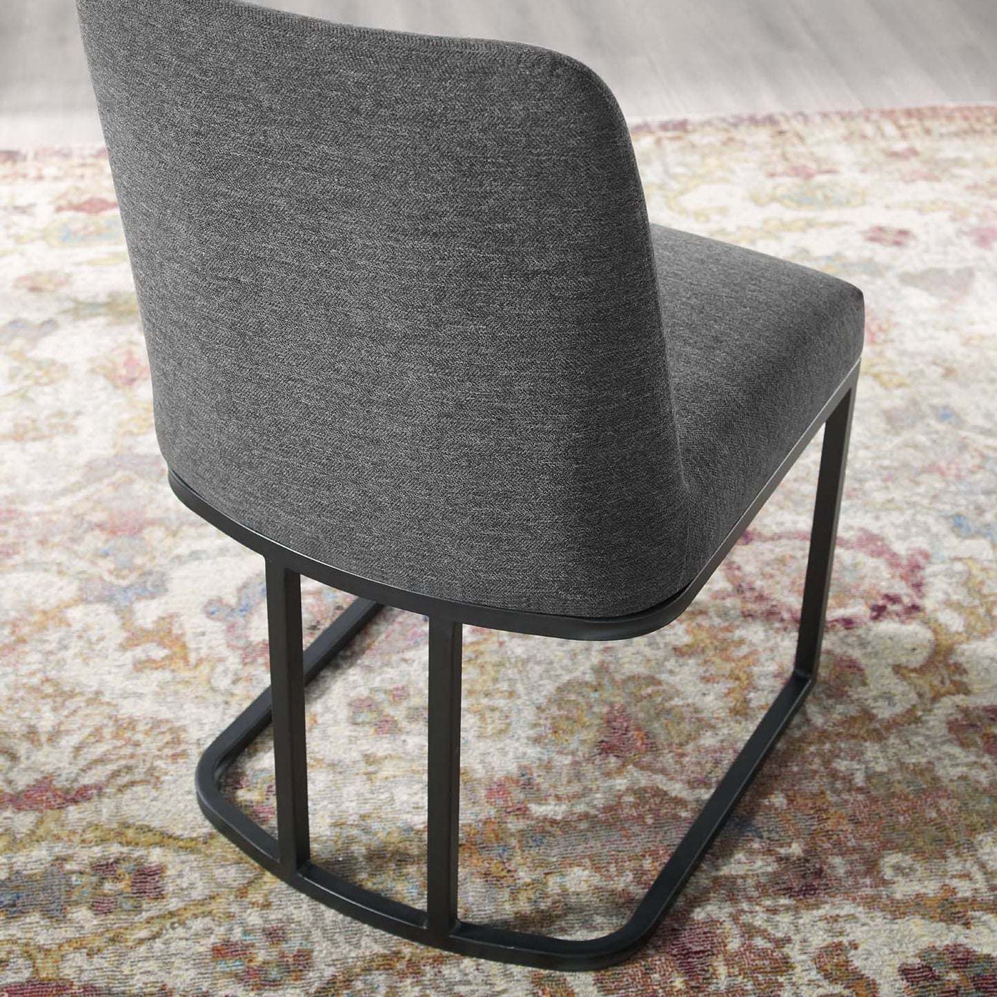Dragana Sled Base Upholstered Fabric Dining Side Chair in Black Charcoal