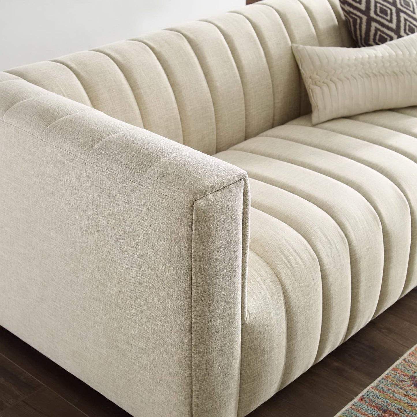 Clifden Channel Tufted Upholstered Fabric Sofa in Beige