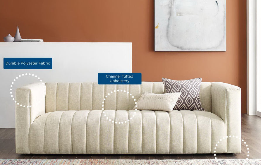 Clifden Channel Tufted Upholstered Fabric Sofa in Beige
