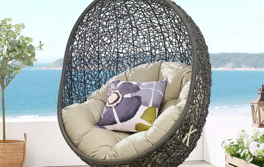 Cornice Outdoor Patio Sunbrella® Swing Chair With Stand in Gray Beige
