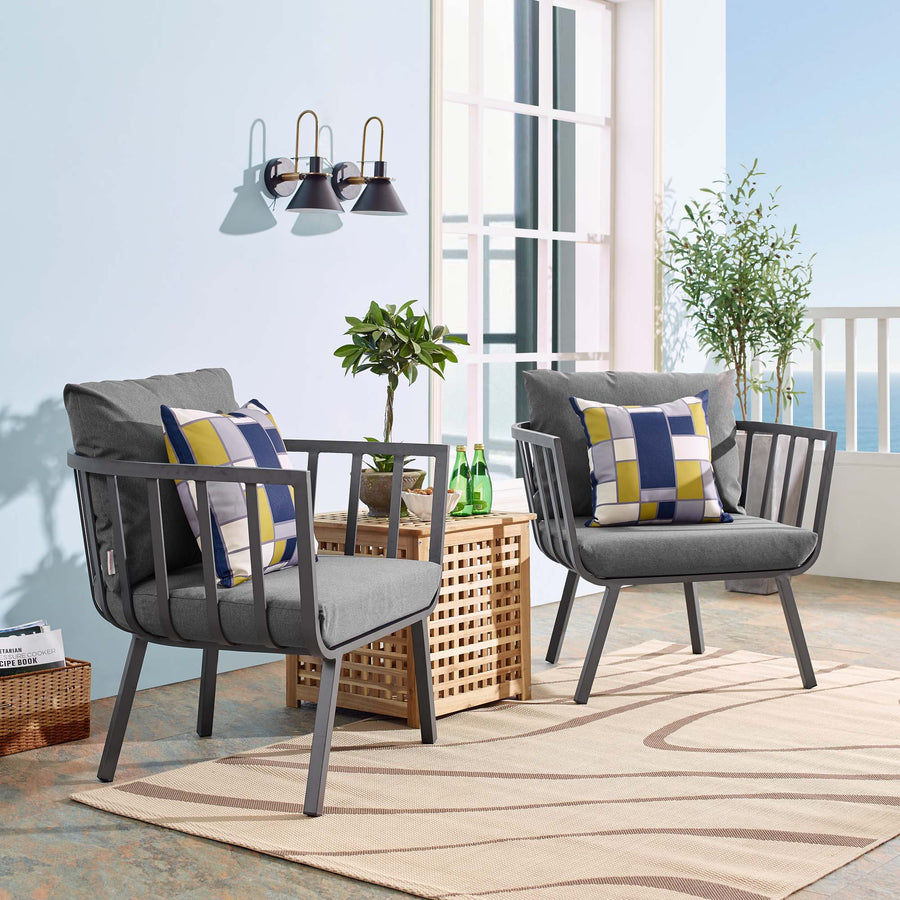 Merlot Outdoor Patio Aluminum Armchair Set of 2 in Gray Charcoal
