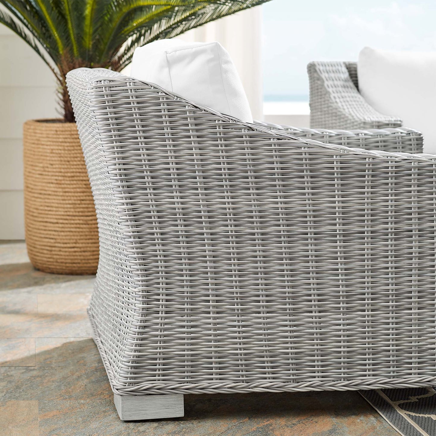 Harlow Sunbrella® Outdoor Patio Wicker Rattan Armchair in Light Gray White