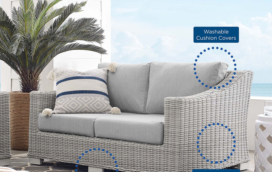 Harlow Sunbrella® Outdoor Patio Wicker Rattan Loveseat in Light Gray Gray