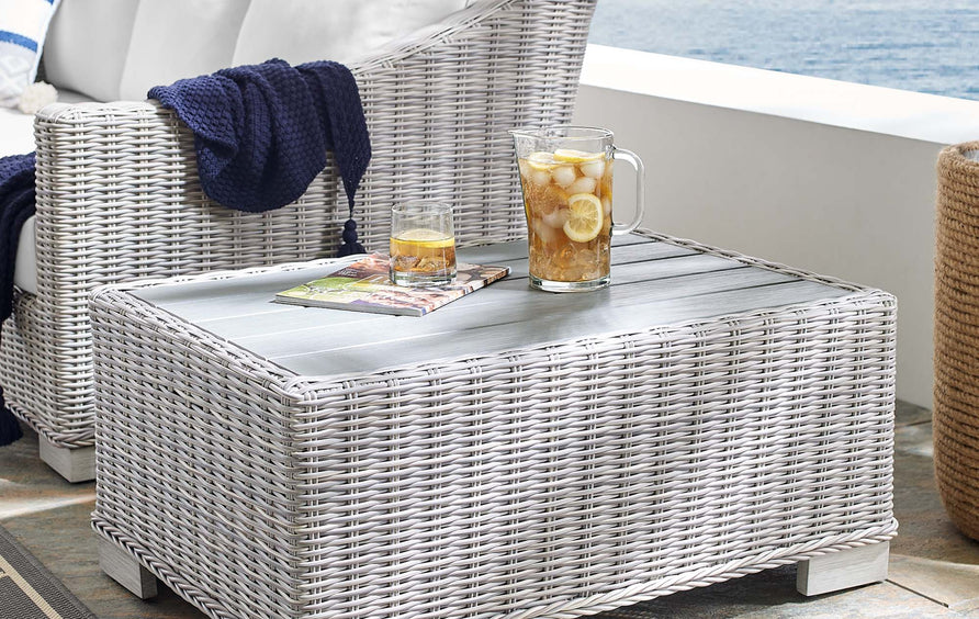 Harlow 32" Outdoor Patio Wicker Rattan Coffee Table in Light Gray
