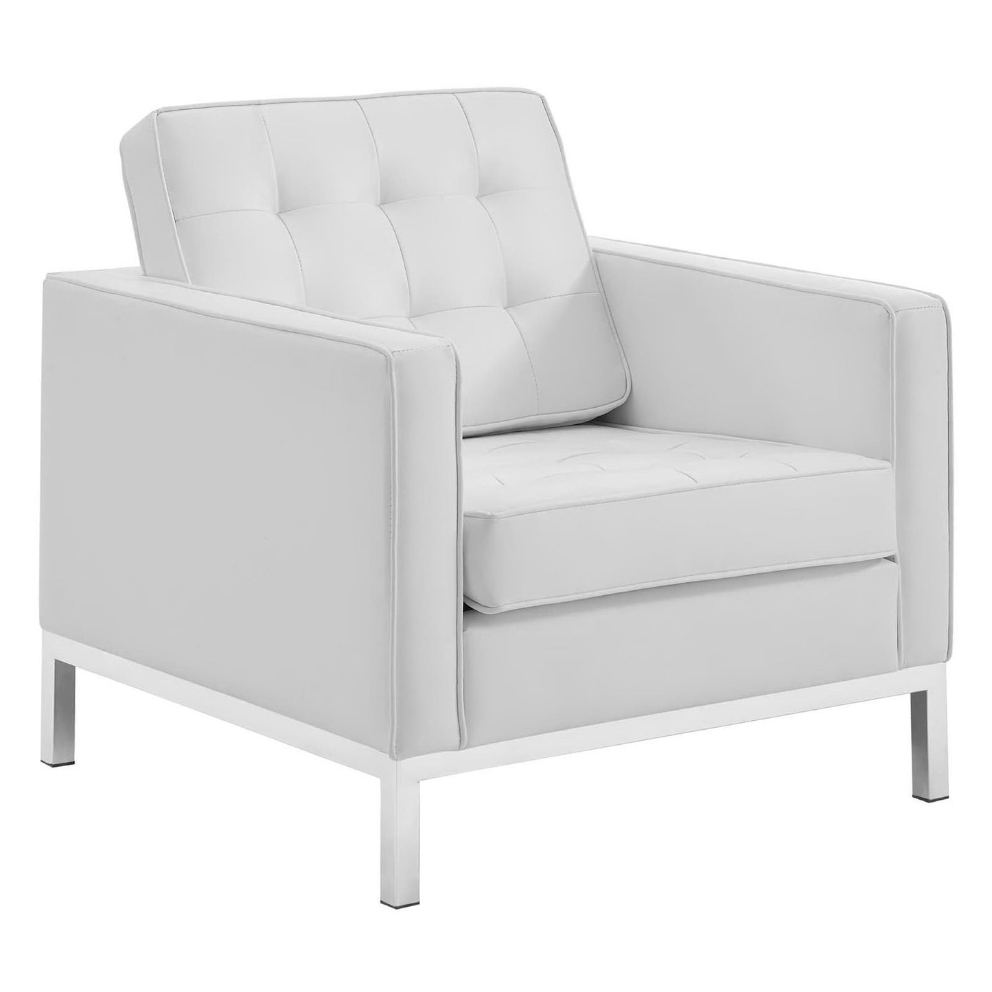 Mesa Tufted Upholstered Faux Leather Sofa and Armchair Set in Silver White