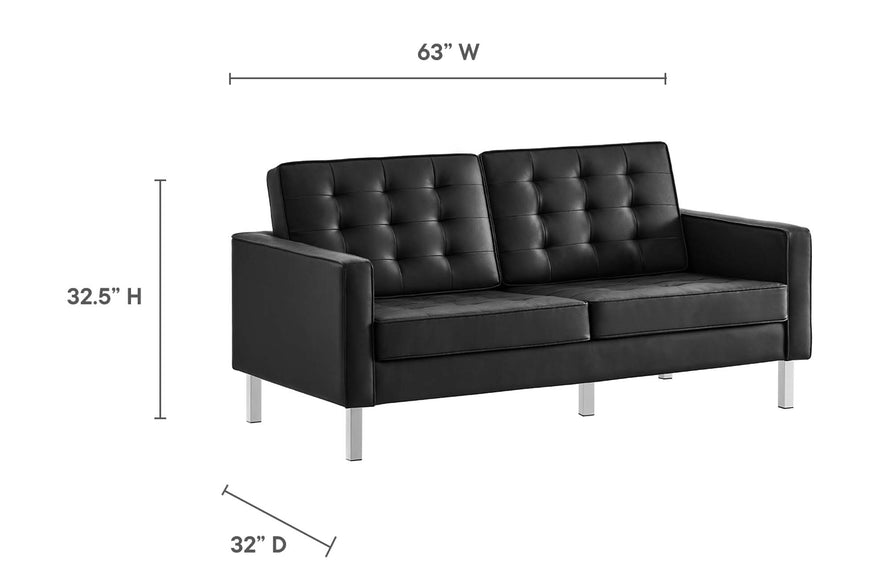 Mesa 2-Piece Tufted Vegan Leather Furniture Set in Silver Black