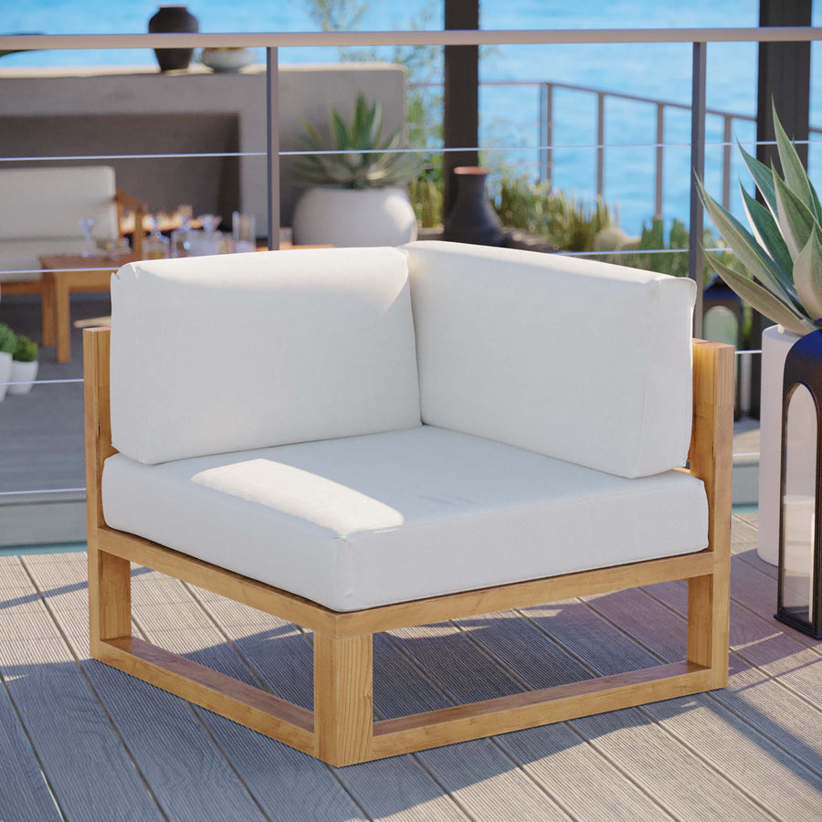 Cedar Outdoor Patio Teak Wood Corner Chair in Natural White