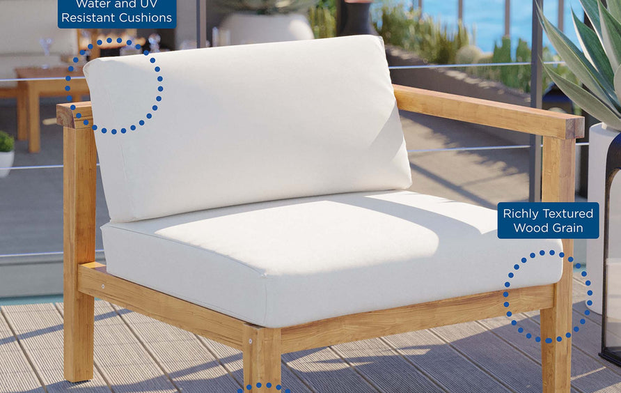 Fable Outdoor Patio Teak Wood Right-Arm Chair in Natural White