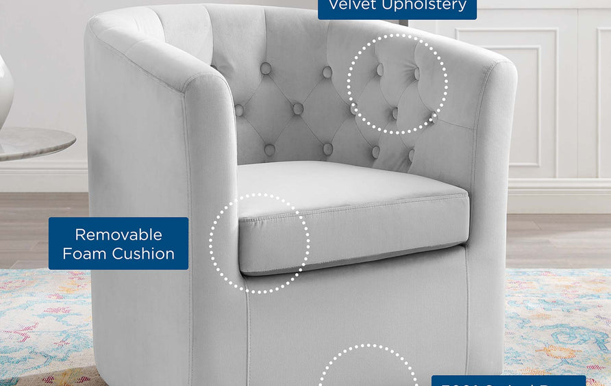 Hadley Tufted Performance Velvet Swivel Armchair in Light Gray