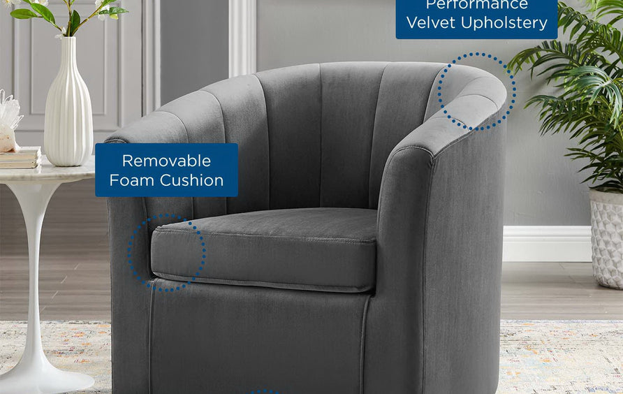 Hadley Performance Velvet Swivel Armchair in Charcoal