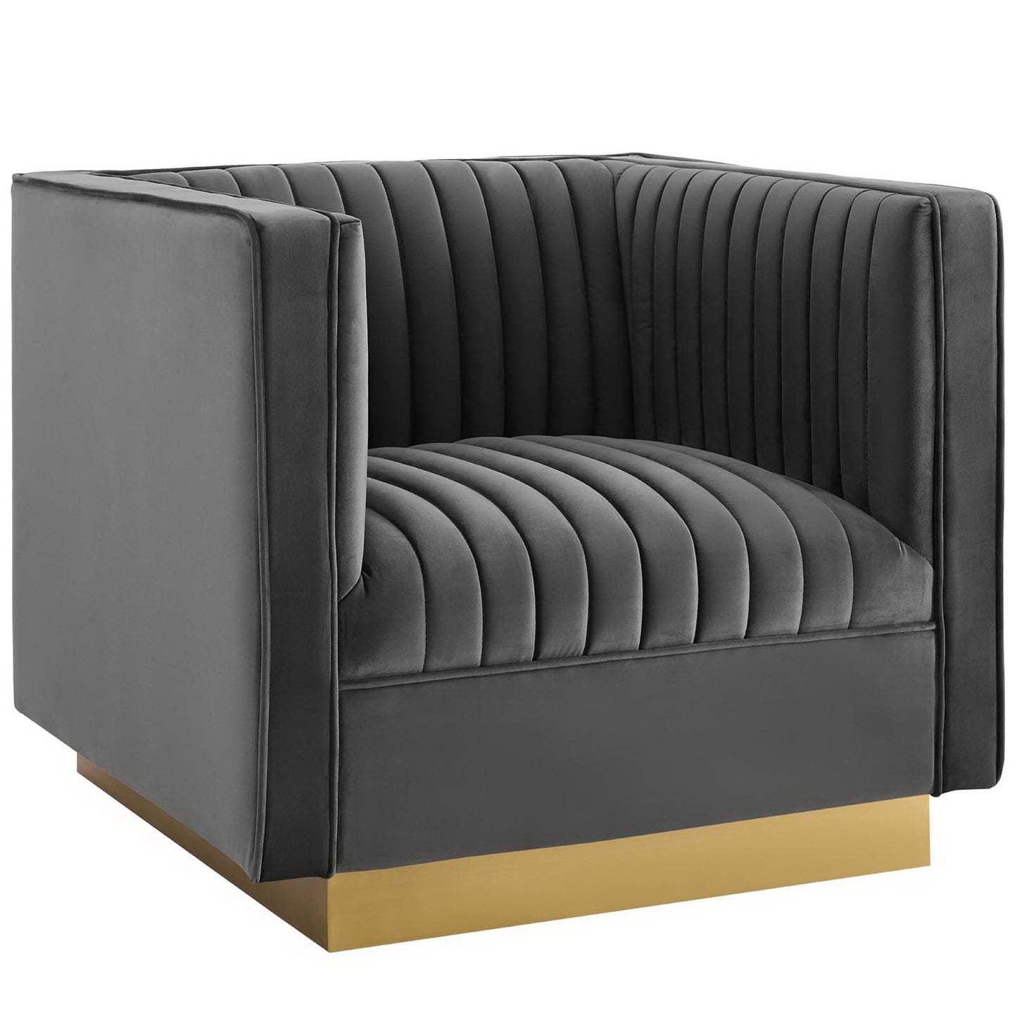 Soren Vertical Channel Tufted Upholstered Performance Velvet Armchair Set of 2 in Gray