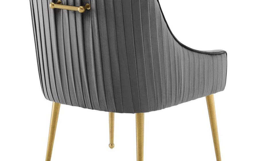 Pierce Pleated Back Upholstered Performance Velvet Dining Chair Set of 2 in Gray