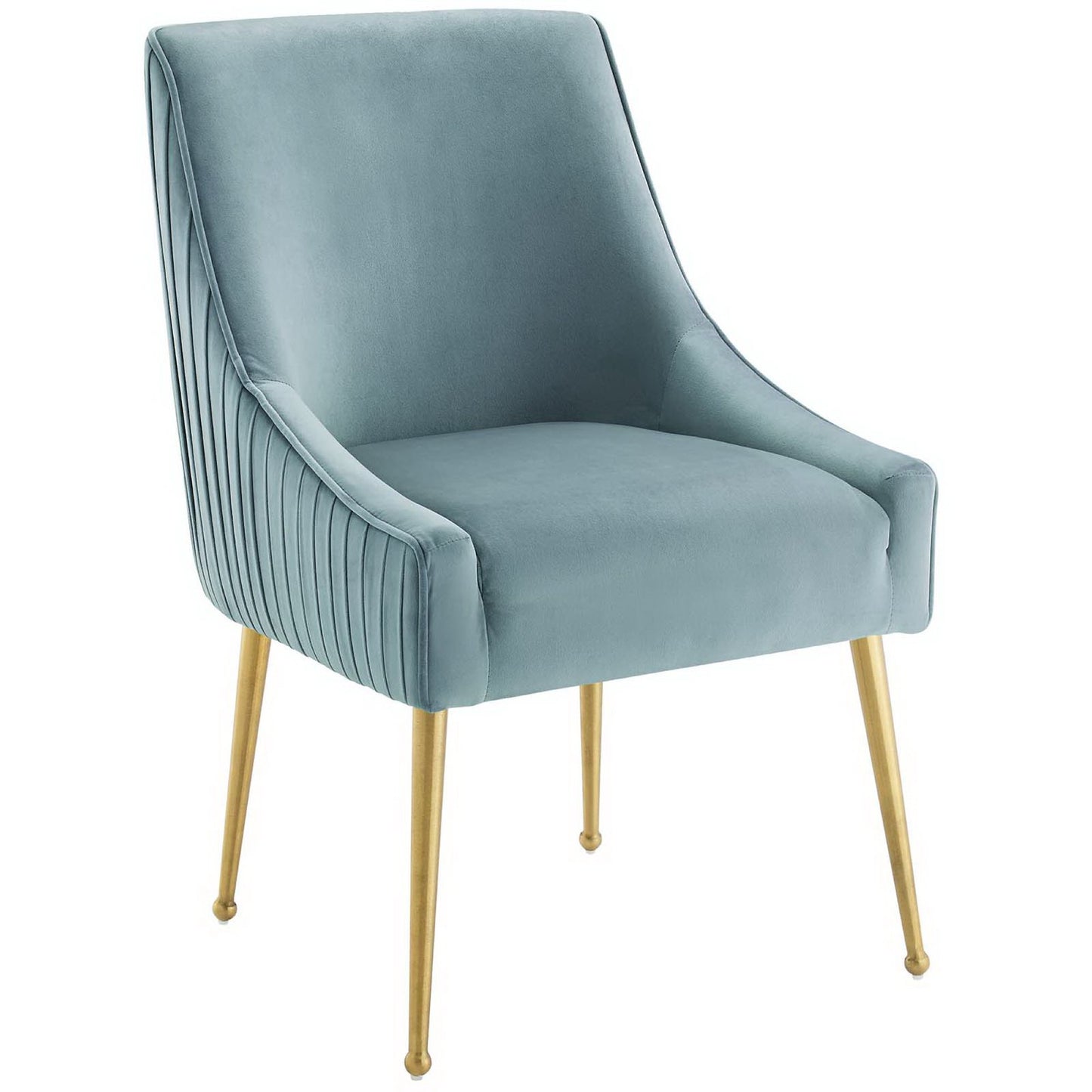 Pierce Pleated Back Upholstered Performance Velvet Dining Chair Set of 2 in Light Blue