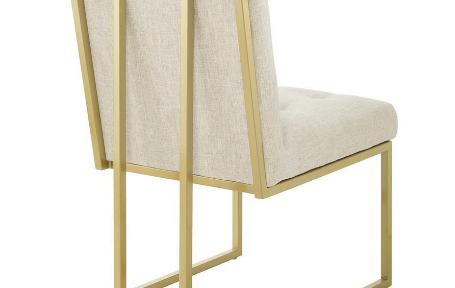 Indigo Gold Stainless Steel Upholstered Fabric Dining Accent Chair Set of 2 in Gold Beige