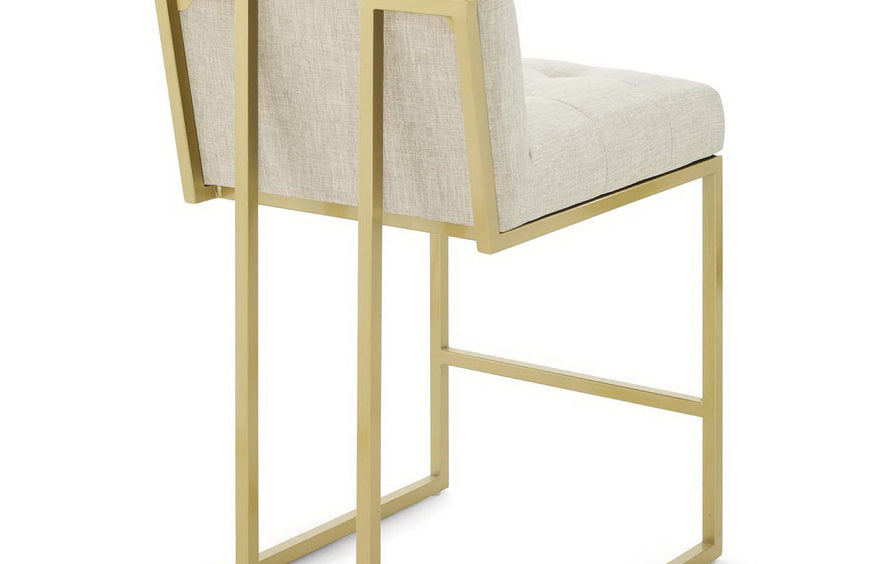 Indigo Gold Stainless Steel Upholstered Fabric Counter Stool Set of 2 in Gold Beige
