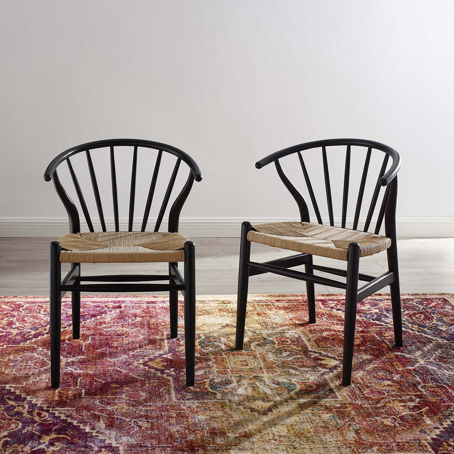 Elliot Spindle Wood Dining Side Chair Set of 2 in Black